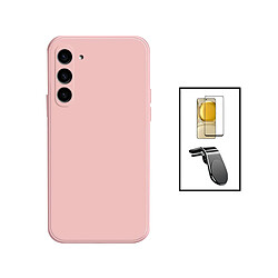 Jeu de films en verre trempé de la couverture 5D + Cas de silicone liquide + SuppOrt Magnétique L Voiture de conduite sécuritaire Phonecare pour Samsung Galaxy S24 Plus + 5G - rose