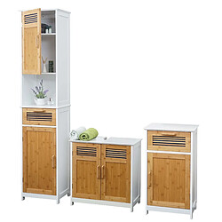 Mendler Set de salle de bains HWC-A85, armoire commode meuble sous-lavabo, bambou, blanc 