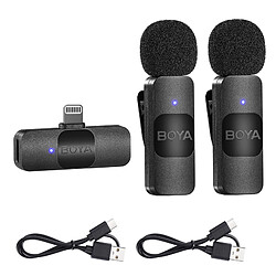 Boya BY-V2 MFi Microphone lavalier sans fil, transmission double omnidirectionnelle 