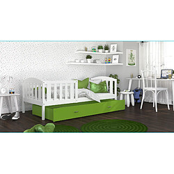 Kids Literie Lit enfant Téo 90x190  blanc vert  livré avec tiroir, sommier et matelas en mousse de 7cm offert 