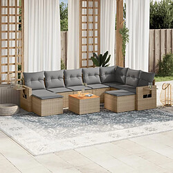 vidaXL Salon de jardin avec coussins 10 pcs beige résine tressée