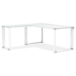 Alterego Bureau de direction en angle design 'XLINE' en verre blanc (angle au choix) - 160 cm