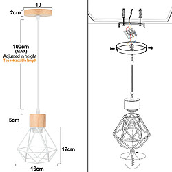 Stoex Suspension Luminaire Rétro Lampe À Suspension Vintage Blanc, Plafonnier D'Intérieur Moderne en Métal Et en Bois pas cher