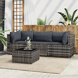 vidaXL Salon de jardin 4 pcs avec coussins Gris Résine tressée 