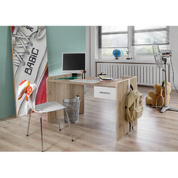 Avis Pegane Bureau réglable en hauteur coloris Imitation chêne San Remo, rechampis blanc - longueur 124 x hauteur 77 x profondeur 70 cm