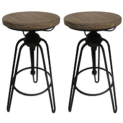 Antic Line Creations Tabouret en fer et sapin hauteur ajustable Usine (Lot de 2).