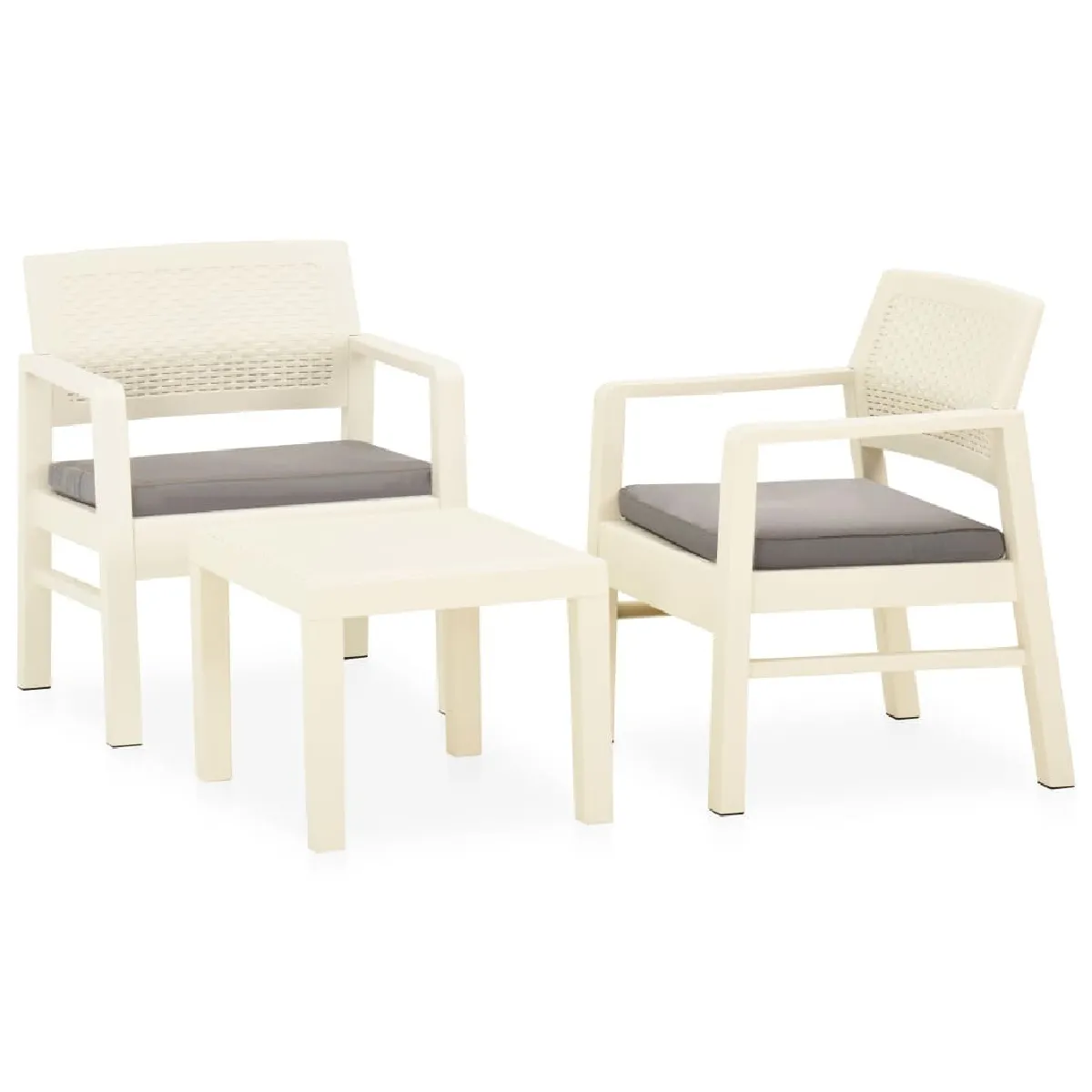 Maison Chic Salon de jardin 3 pcs + coussins - Mobilier/Meubles de jardin - Table et chaises d'extérieur Plastique Blanc -MN62035