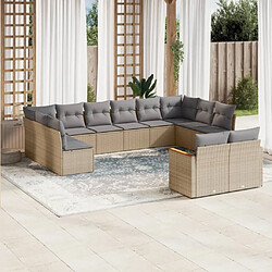 vidaXL Salon de jardin et coussins 12 pcs mélange beige résine tressée 