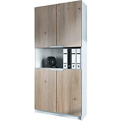 Mpc Armoire de Rangement avec 5 Compartiments et 4 Portes, Blanc Mat/Chêne Nordique (82 x 184 x 37 cm) 