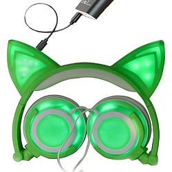 Wewoo Pour iPhone, Galaxy, Huawei, Xiaomi, vert LG, HTC et autres smartphone USB Charging Pliable Glowing Cat Oreille Casque Gaming Headset avec LED Lumière câble AUX,