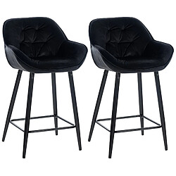 Decoshop26 Lot de 2 tabourets de bar chaises hautes assise effet capitonnée en velours noir et métal noir 10_0004162 