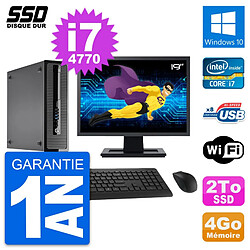 PC HP ProDesk 400 G1 SFF Ecran 19" Intel i7-4770 RAM 4Go SSD 2To Windows 10 Wifi - Occasion