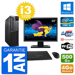 PC Lenovo M92p SFF Ecran 22" Intel i3-3220 RAM 4Go Disque 500Go Windows 10 Wifi - Occasion