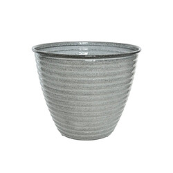 JARDIéco Cache-pot rond en acier émaillé gris Amy - Ø 33 x 26 cm - Jardideco