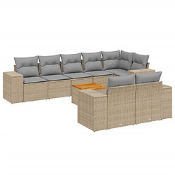 vidaXL Salon de jardin avec coussins 9 pcs beige résine tressée