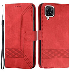 Etui en PU Housse de protection, motif à losanges et lignes rouge pour votre Samsung Galaxy A42 5G