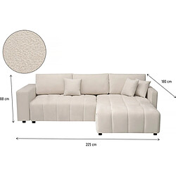 Avis Palozi Sofa Canapé d'angle convertible tissu chenille 3 places - Trocadero - Crème