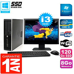 PC HP Compaq 8300 SFF Ecran 27" Core I3-3220 RAM 8Go Disque 120 Go SSD Wifi W7 - Occasion