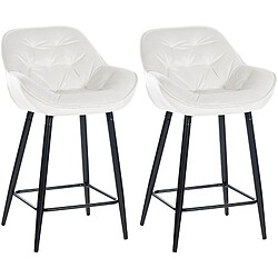 Decoshop26 Lot de 2 tabourets de bar chaises hautes assise effet capitonnée en velours blanc crème et métal noir 10_0004151 