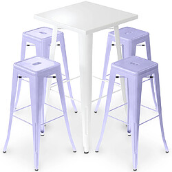 ICONIK INTERIOR Table de bar blanche + X4 tabourets de bar en acier mat Set Bistrot Stylix Design Industriel - Nouvelle édition Lavande