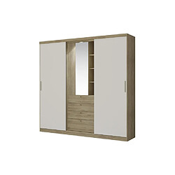 Vente-Unique Armoire 2 portes coulissantes - Miroir et tiroirs - L240cm - Coloris : Naturel et ivoire - BODIL II