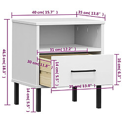 vidaXL Table de chevet avec pieds en métal Blanc Bois pin massif OSLO pas cher