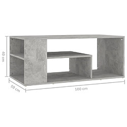 vidaXL Table basse gris béton 100x50x40 cm bois d'ingénierie pas cher