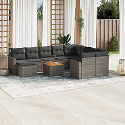 vidaXL Salon de jardin 11 pcs avec coussins gris résine tressée 