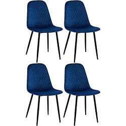 Decoshop26 Lot de 4 chaises de salle à manger coutures décoratives losanges avec pieds en métal noir et assise en tissu bleu 10_0001877 