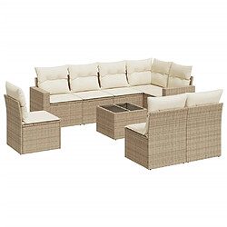 vidaXL Salon de jardin avec coussins 9 pcs beige résine tressée