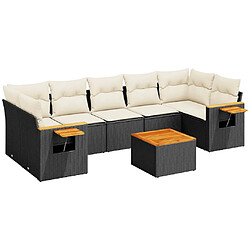 vidaXL Salon de jardin 8 pcs avec coussins noir résine tressée