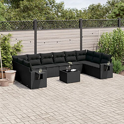 vidaXL Salon de jardin 11 pcs avec coussins noir résine tressée