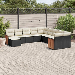 vidaXL Salon de jardin 11 pcs avec coussins noir résine tressée 