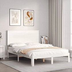 Maison Chic Cadre/structure de lit avec tête de lit pour adulte - Lit Moderne Chambre blanc 140x190 cm bois massif -MN28213