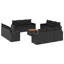 vidaXL Salon de jardin avec coussins 13 pcs noir résine tressée