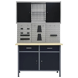 Helloshop26 Etabli 120 cm avec 3 panneaux muraux et 1 armoire atelier table de travail gris noir 02_0003661