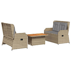 vidaXL Salon de jardin avec coussins 3 pcs beige résine tressée