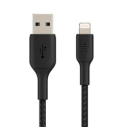 Câble USB vers Lightning MFi 18W Nylon Tressé 15cm Charge et Synchro Belkin noir