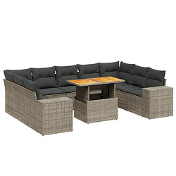 vidaXL Salon de jardin avec coussins 10 pcs gris résine tressée