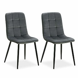 Decoshop26 Lot de 2 chaises de salle à manger cuisine confortable et moderne en tissu velours gris pieds en métal noir CDS06102