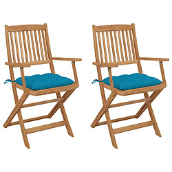 vidaXL Chaises pliables de jardin lot de 2 avec coussins Bois d'acacia