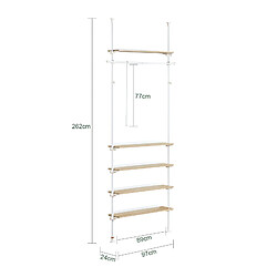 Avis SoBuy Télescopique Porte-vêtements Système de Penderie Télescopique Porte-Manteau Réglable, 1 Barre, 3 Étagères et 1 Vêtement Fork, L97 x H(193-262)cm, Blanc, KLS15-WN