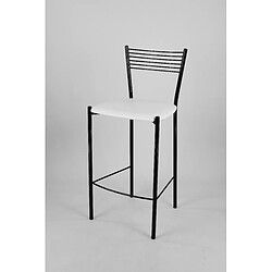 Tommychairs - Set 2 tabourets Elegance pour la Cuisine et Bar, Structure en Acier peindré Noir et Assise en Cuir Artificial Blanc