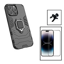 PHONECARE Kit Film Verre Trempé 5D Full Cover + Coque 3X1 Military Defender + Support Renforcé pour Apple iPhone 15 - Noir 