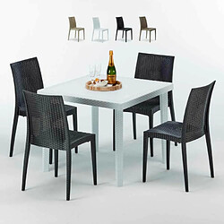 Table Carrée Blanche 90x90cm Avec 4 Chaises Colorées Grand Soleil Set Extérieur Bar Café Bistrot Love, Couleur: Noir 