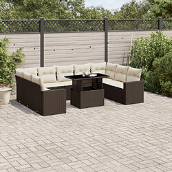 vidaXL Salon de jardin 10 pcs avec coussins marron résine tressée 