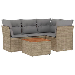 vidaXL Salon de jardin avec coussins 5pcs mélange beige résine tressée