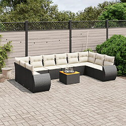 vidaXL Salon de jardin 11 pcs avec coussins noir résine tressée 