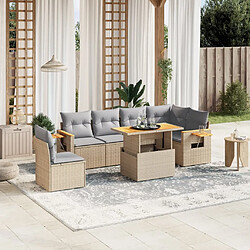 vidaXL Salon de jardin avec coussins 7 pcs beige résine tressée 