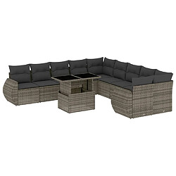 vidaXL Salon de jardin 11 pcs avec coussins gris résine tressée